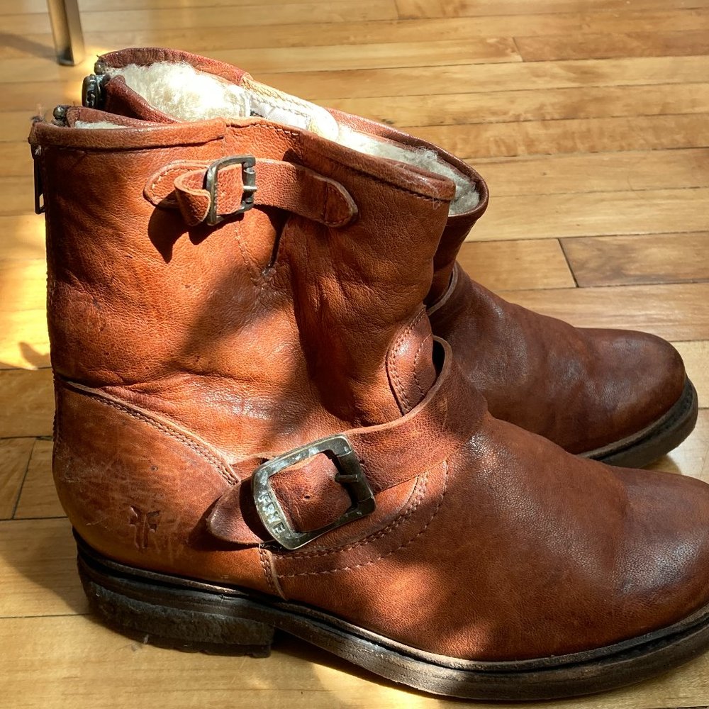 Frye Valerie Shearling Short Boots in Cognac